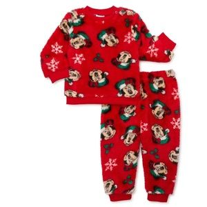 Minnie Mouse Baby Christmas Faux Sherpa Top and Joggers